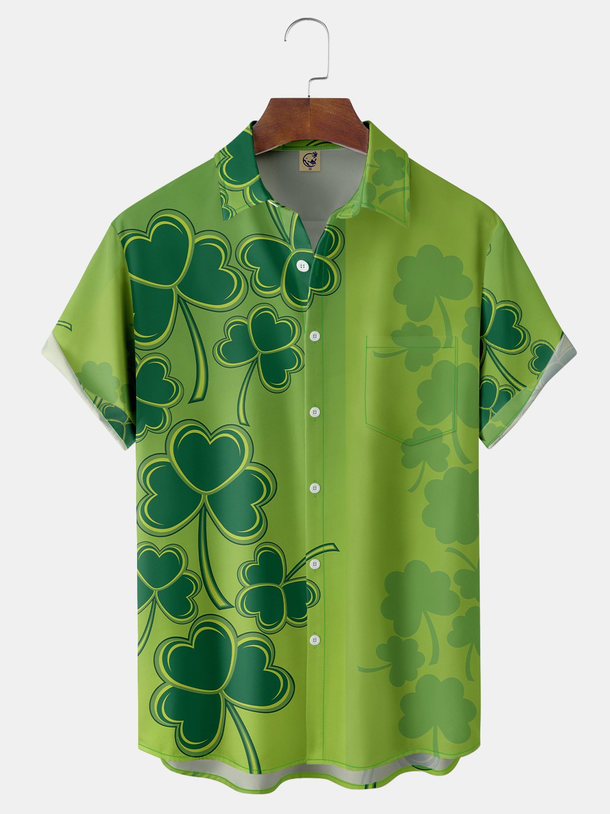 St. Patrick's Day Shamrock Chest Pocket Short Sleeve Shirt