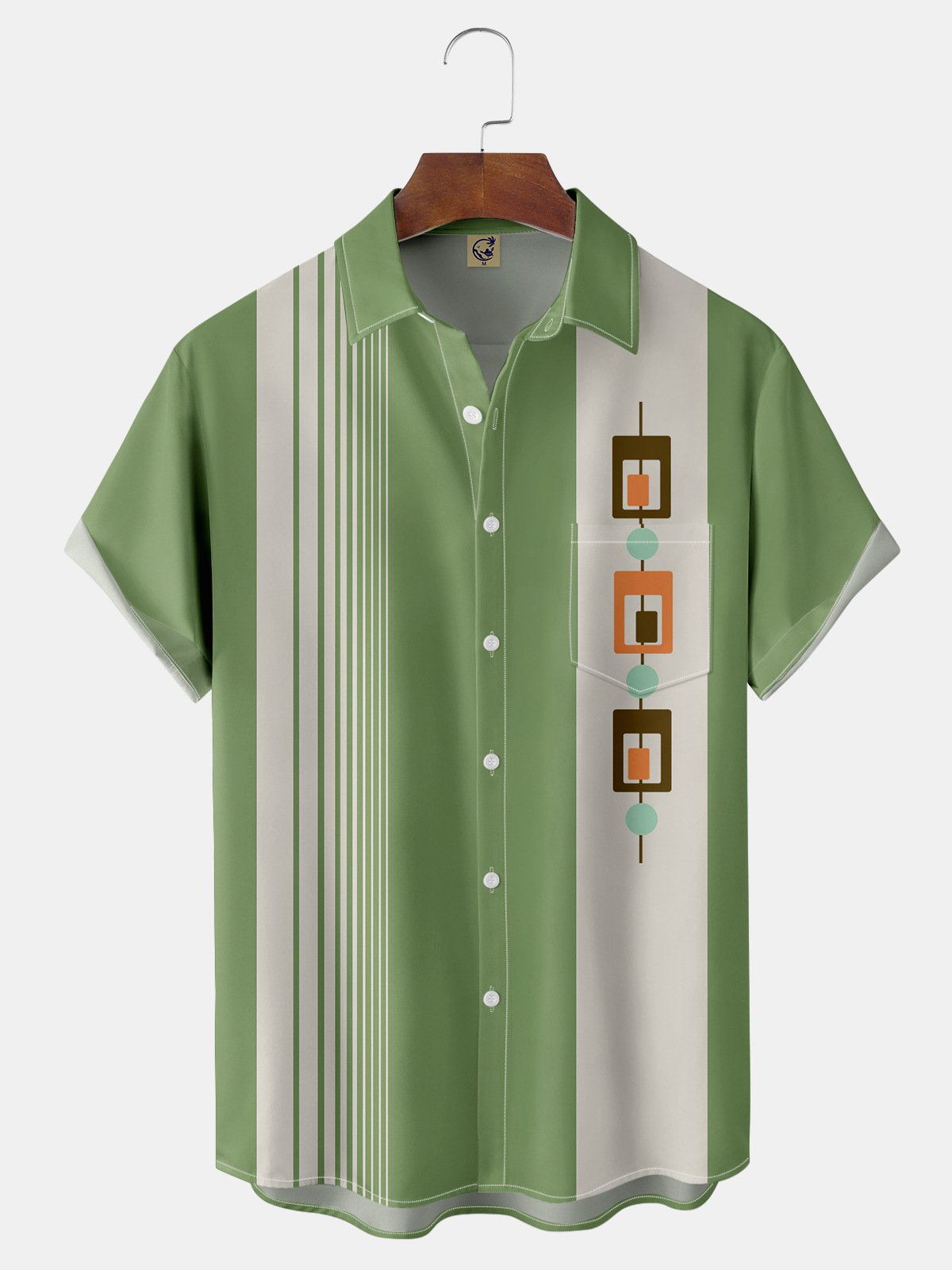Hardaddy Mid Century Vintage Geometric Chest Pocket Short Sleeve Bowling Shirt