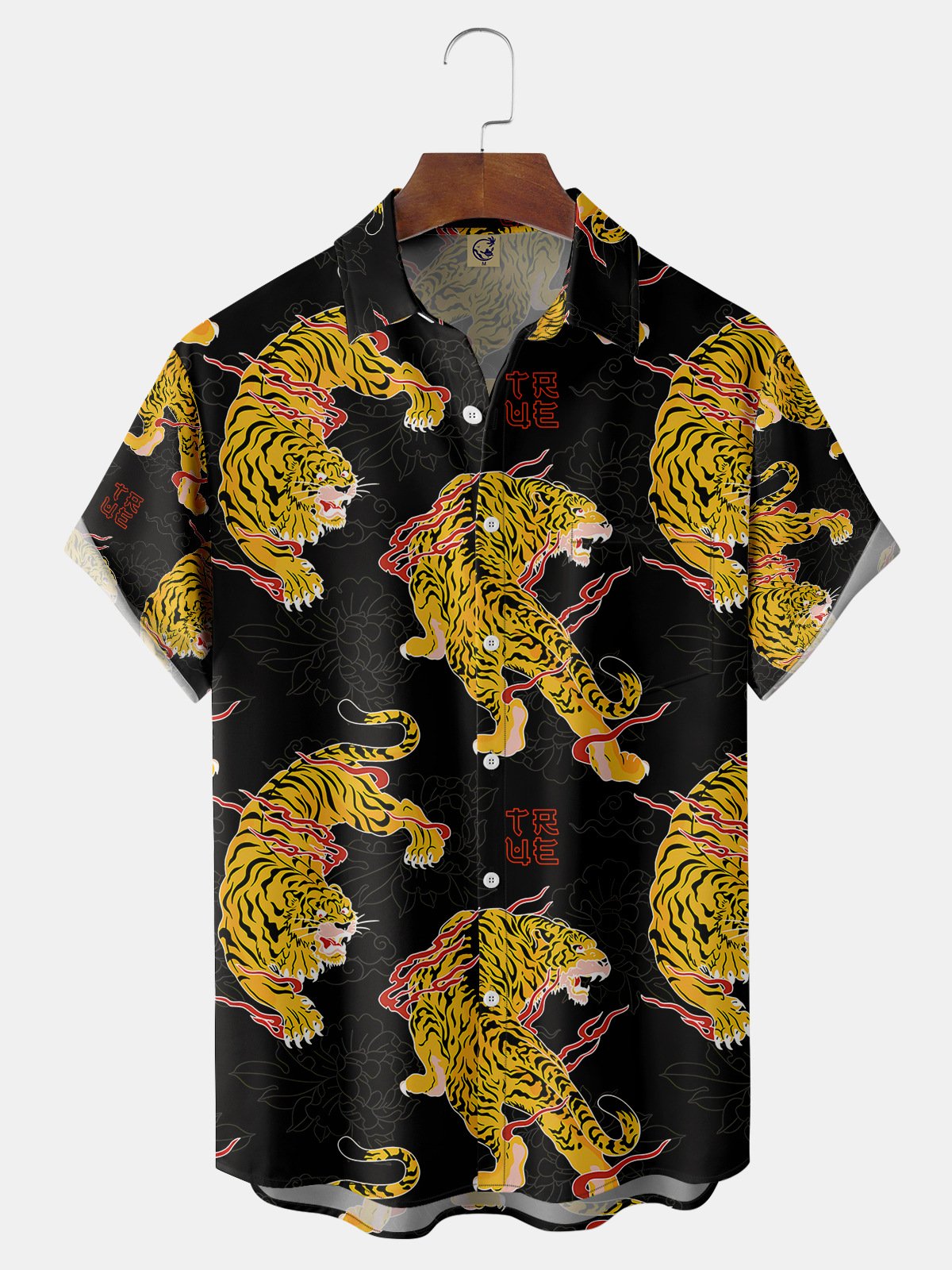 Japanese Ukiyo-e Tiger Chest Pocket Short Sleeve Shirt