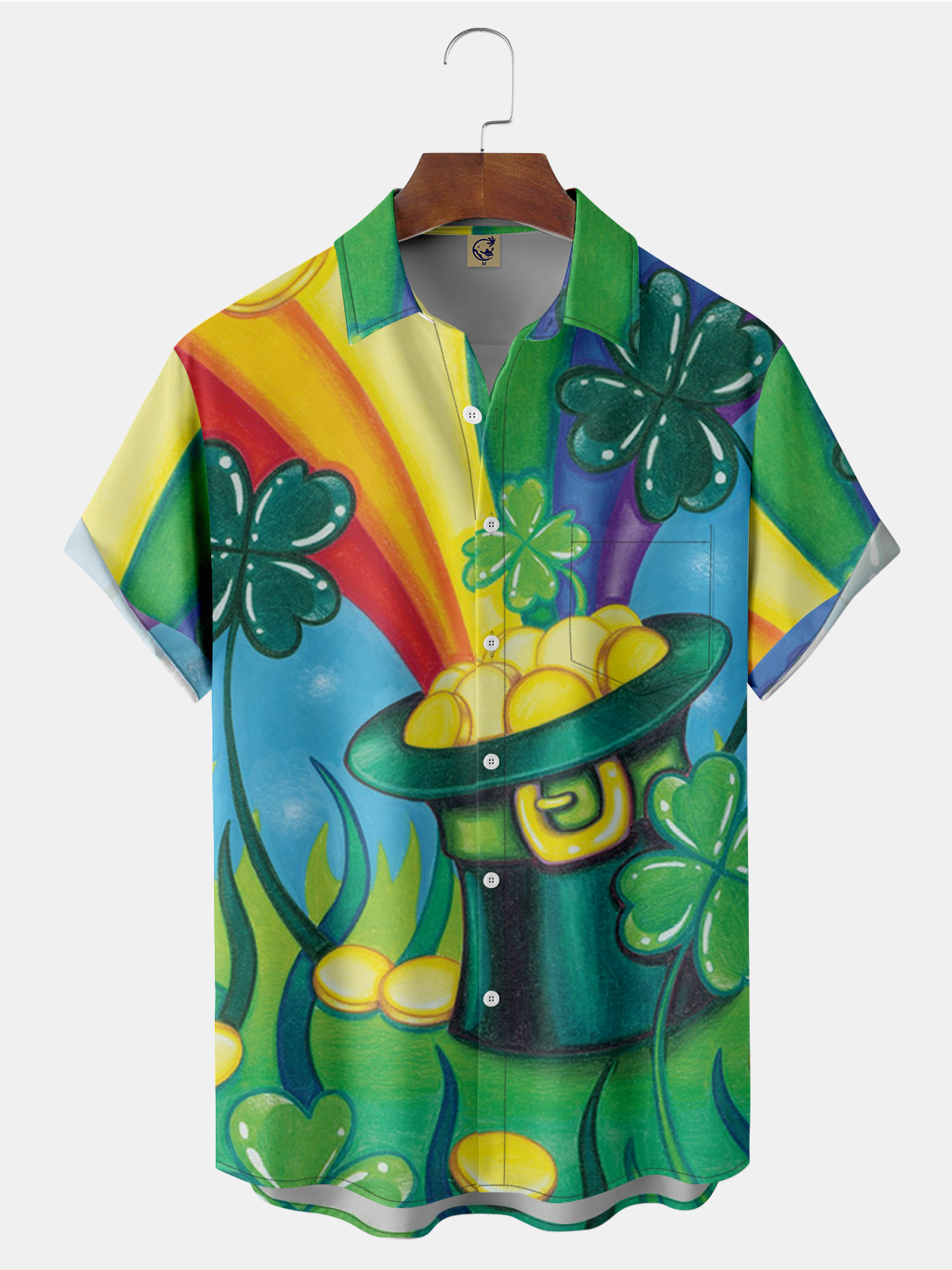 St. Patrick's Day Clover Chest Pocket Short Sleeve Shirt