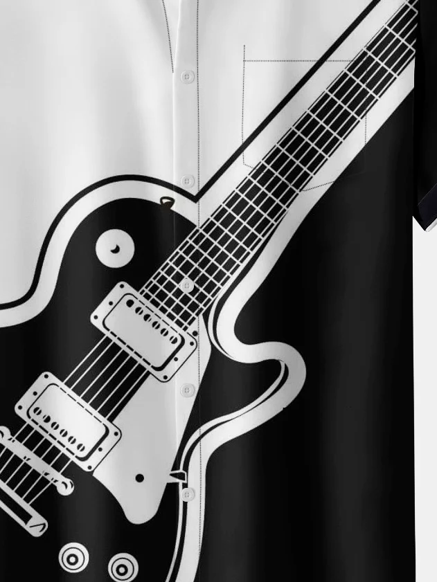 Music Bass Chest Pocket Short Sleeve Shirt