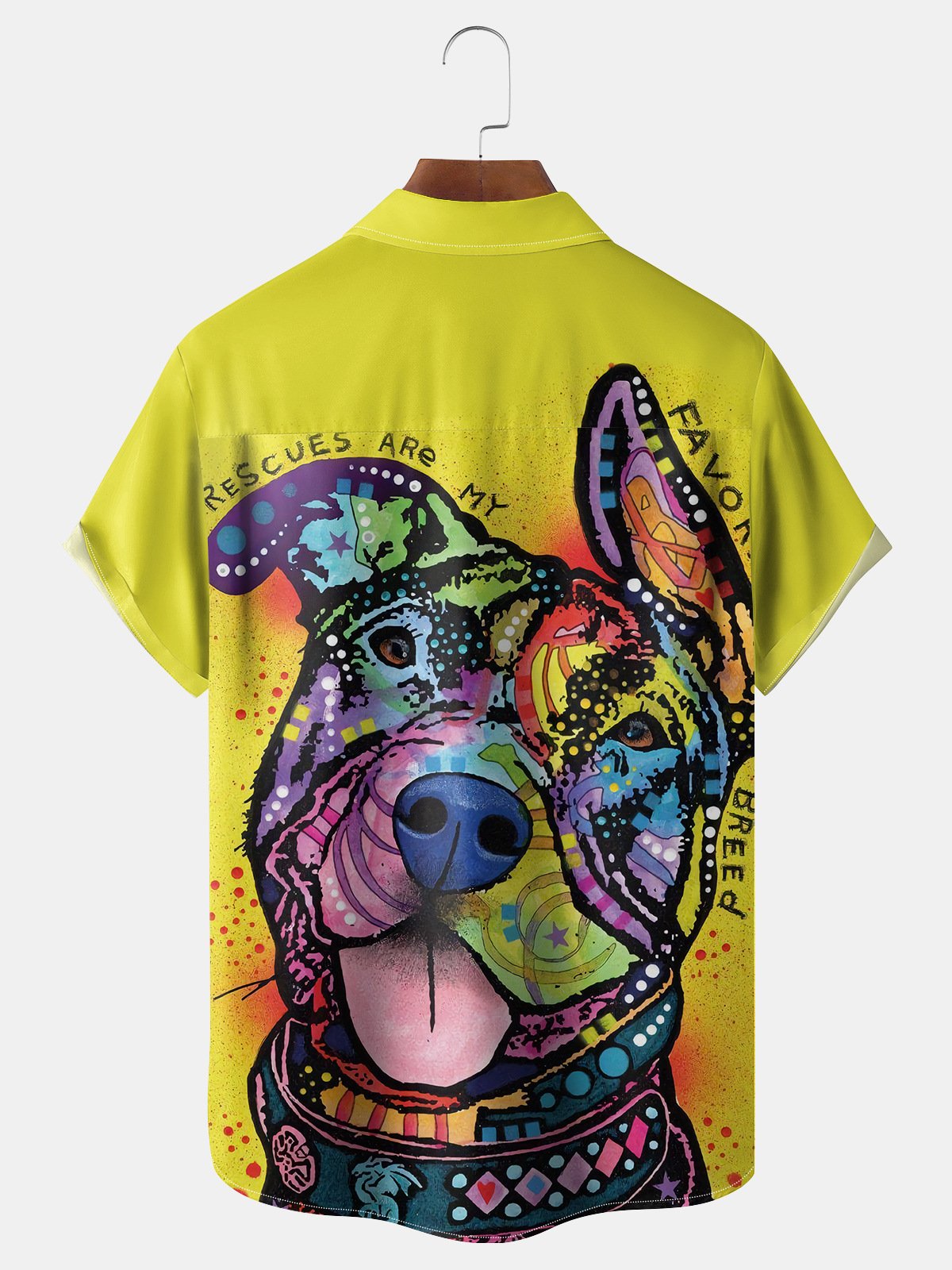 Dog Illustration Chest Pocket Short Sleeve Casual Shirt