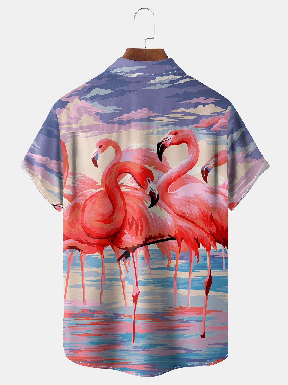 Flamingo Chest Pocket Short Sleeve Hawaiian Shirt