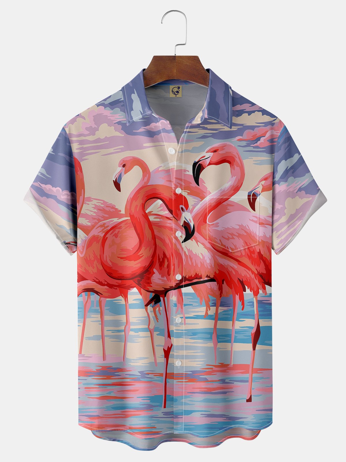 Flamingo Chest Pocket Short Sleeve Hawaiian Shirt