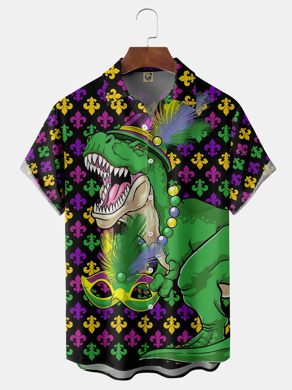 MARDI GRAS Dinosaur Chest Pocket Short Sleeve Shirt