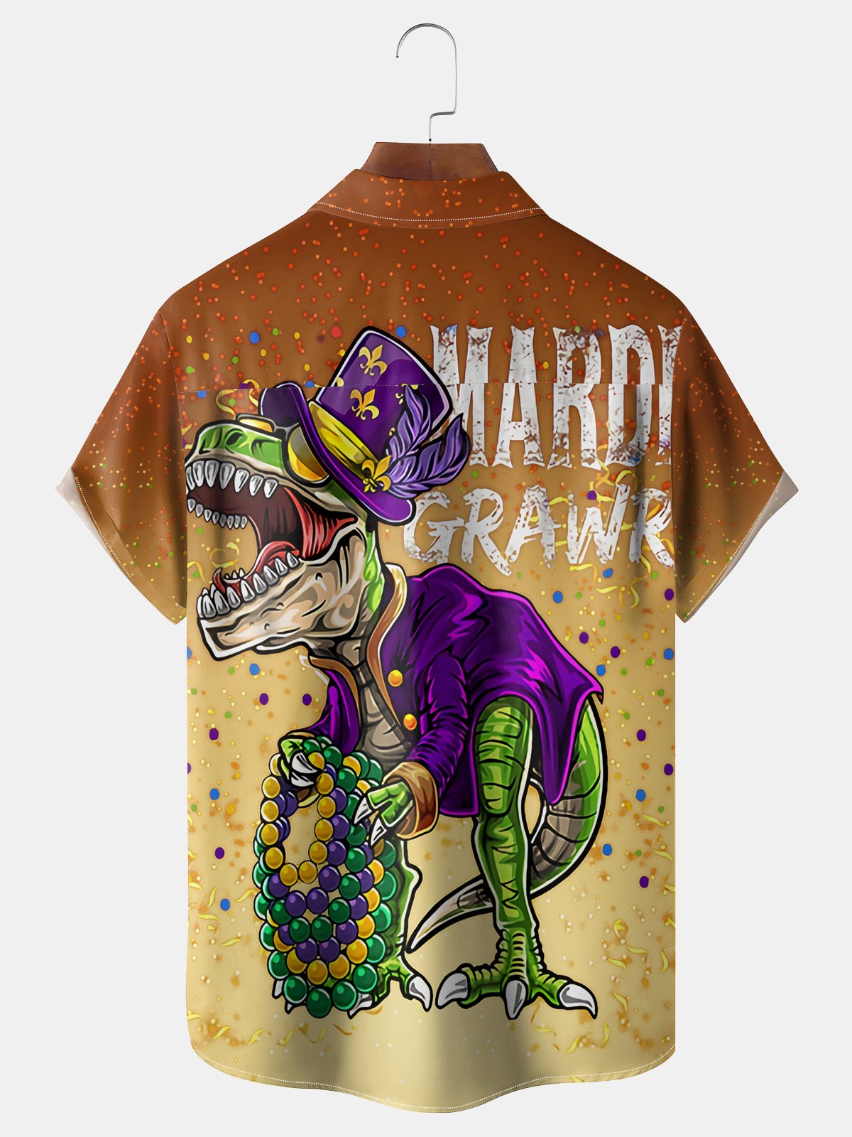 MARDI GRAS Dinosaur Chest Pocket Short Sleeve Shirt