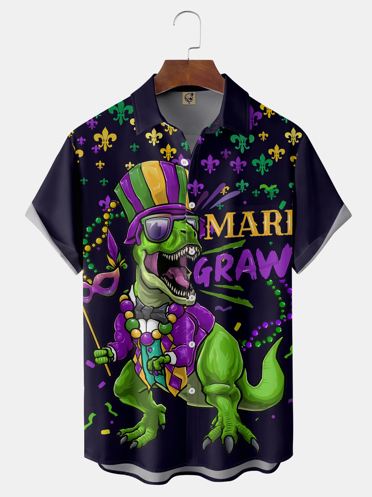 MARDI GRAS Dinosaur Chest Pocket Short Sleeve Shirt