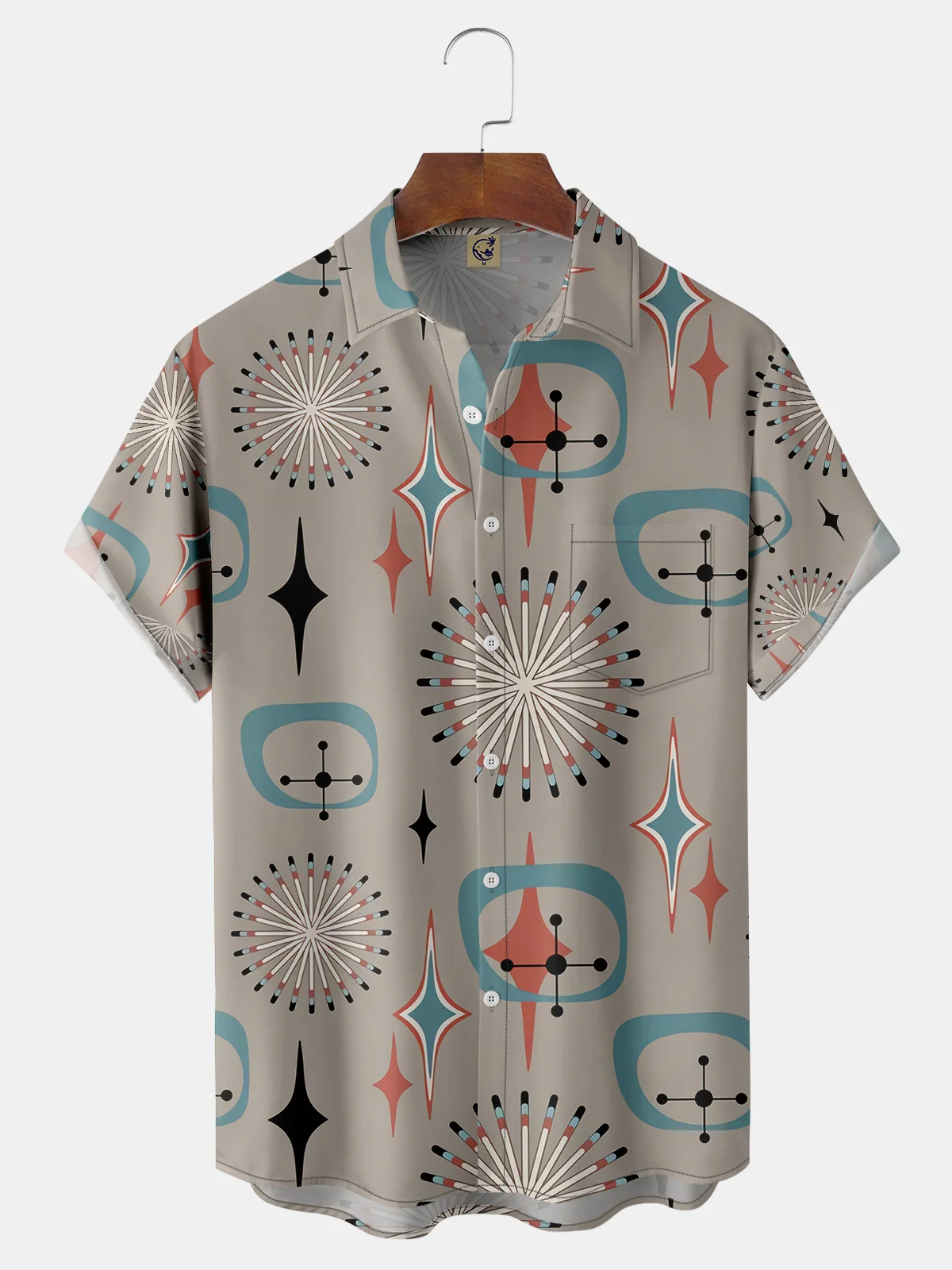 Geometric Chest Pocket Short Sleeve Shirt