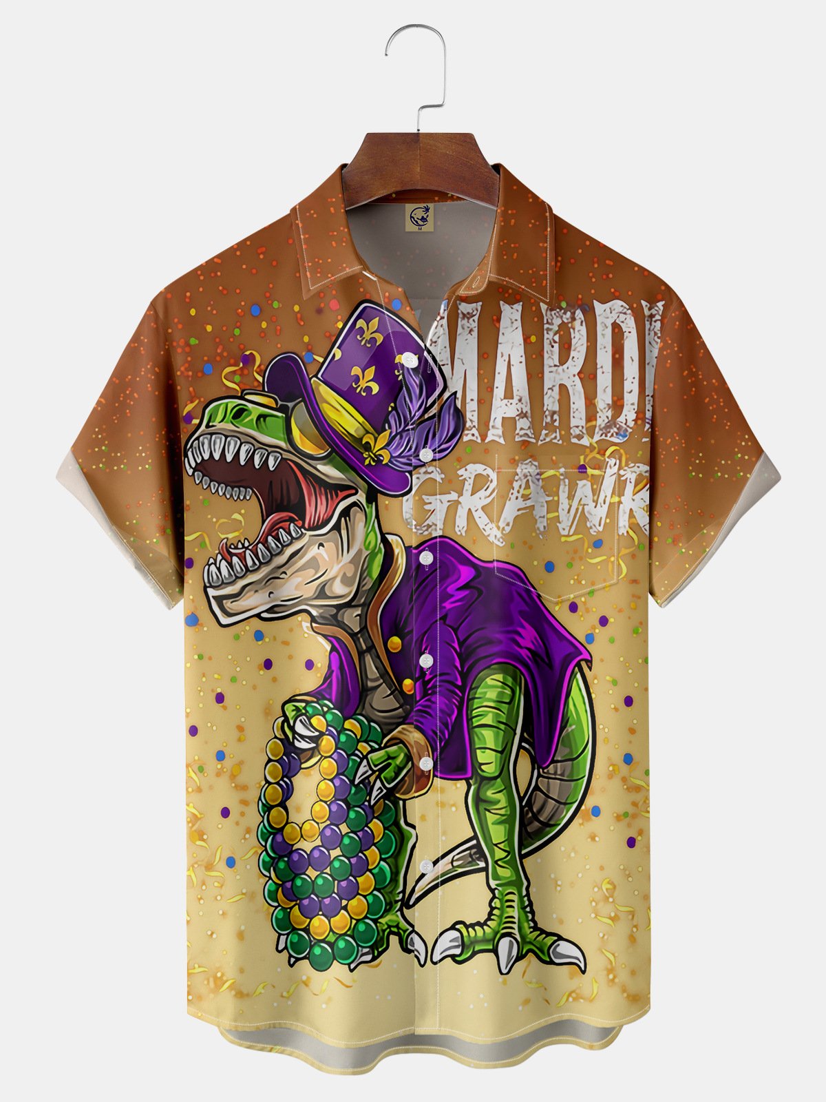 MARDI GRAS Dinosaur Chest Pocket Short Sleeve Shirt