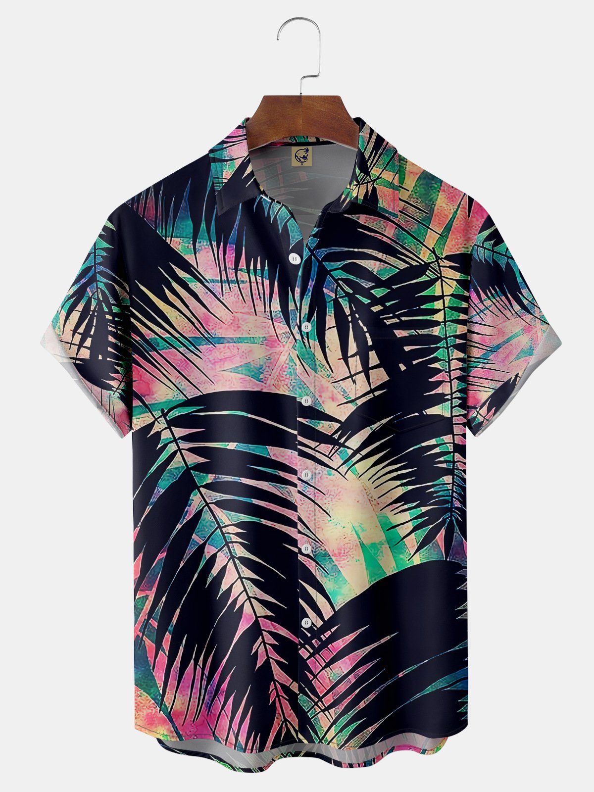 Palm Leaf Chest Pocket Short Sleeve Hawaiian Shirt