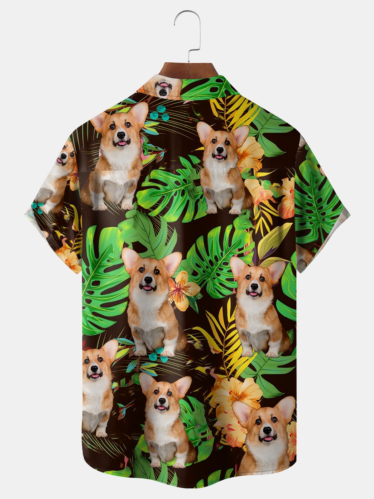 Animal Dog Chest Pocket Short Sleeve Shirt