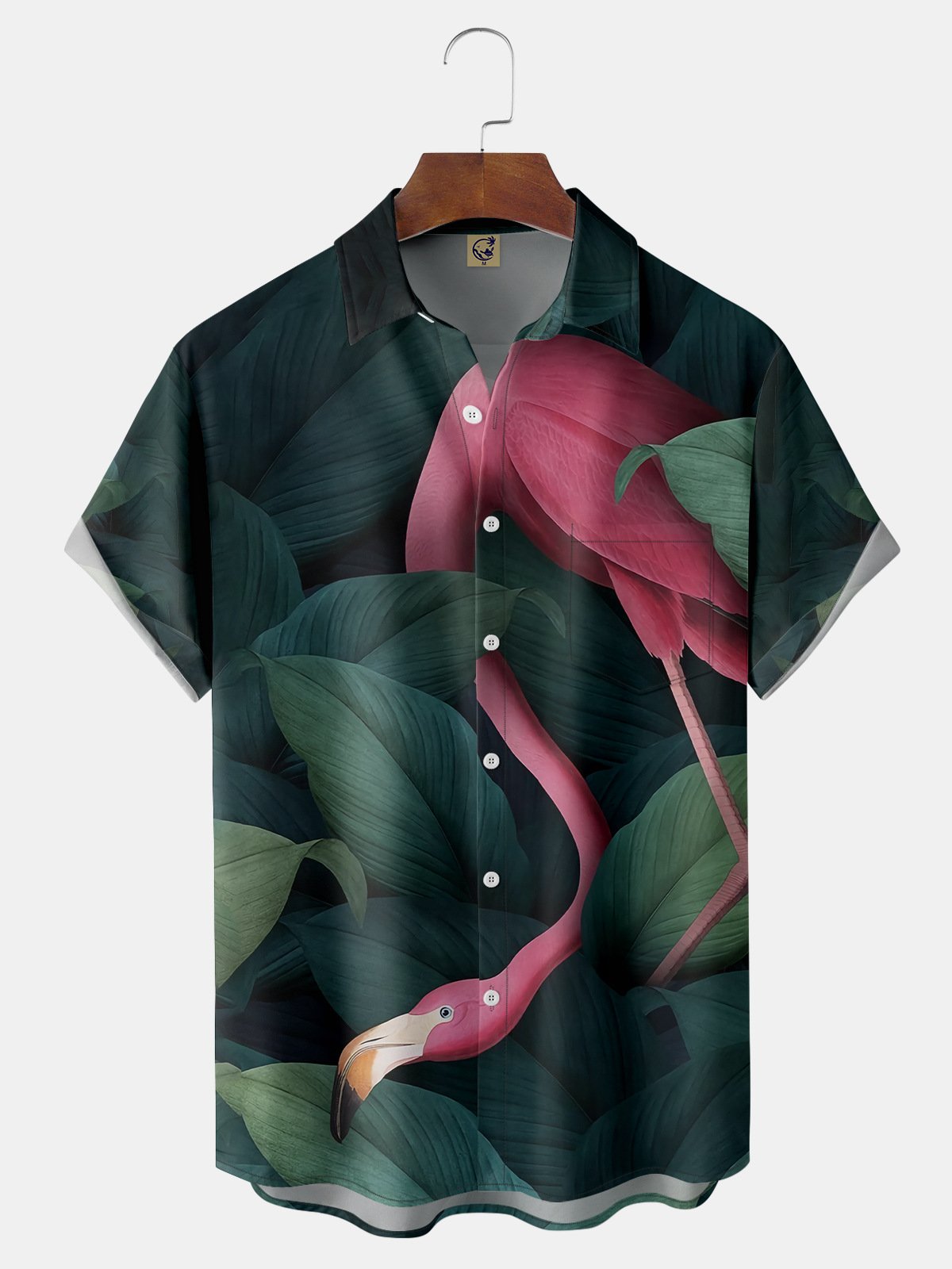 Flamingo Chest Pocket Short Sleeve Hawaiian Shirt