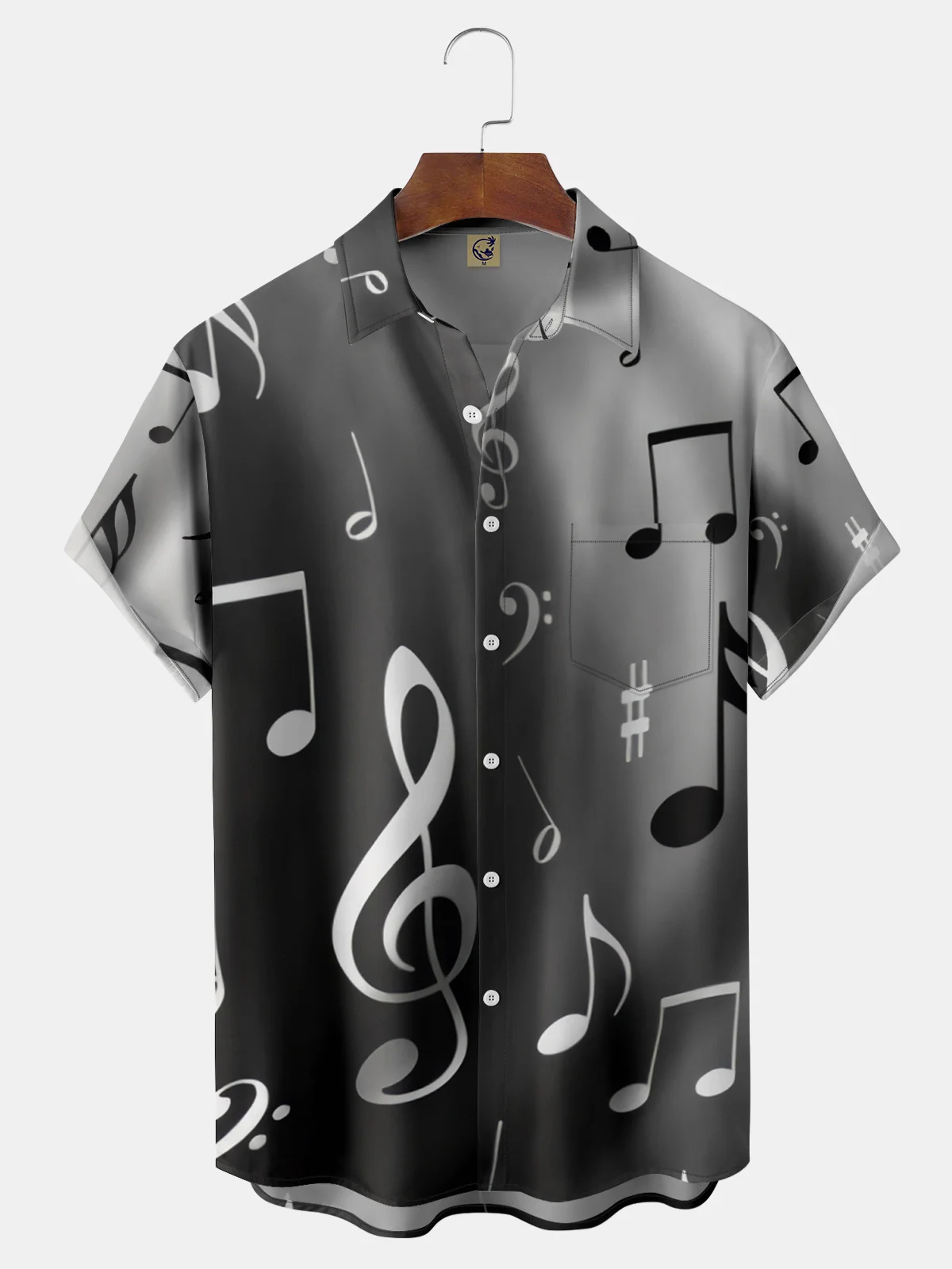 Music Note Chest Pocket Short Sleeve Casual Shirt