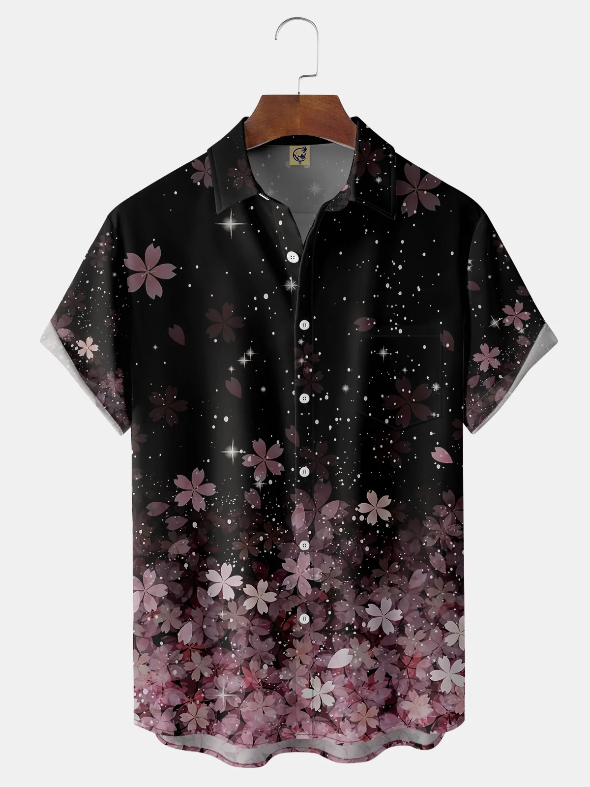 Cherry Blossoms Chest Pocket Short Sleeve Casual Shirt