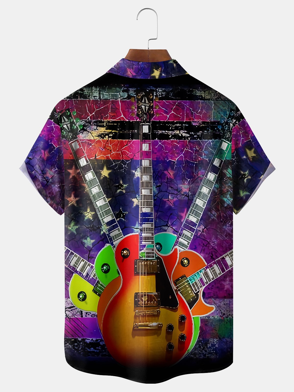 Music Guitar Chest Pocket Short Sleeve Shirt