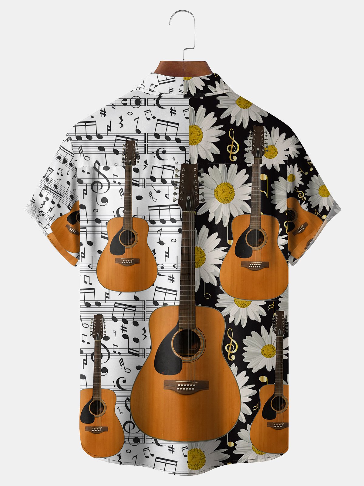 Music Guitar Chest Pocket Short Sleeve Shirt