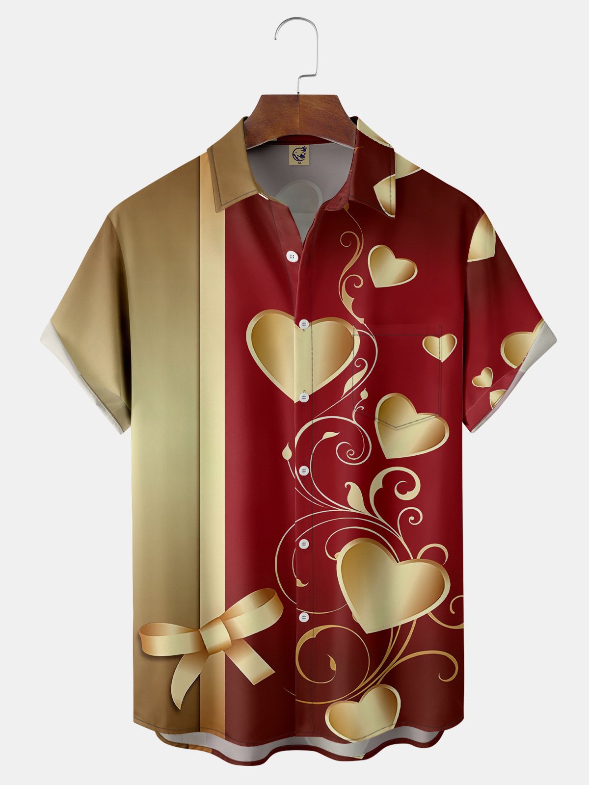 St Valentine‘s Day Heart Chest Pocket Short Sleeve Shirt