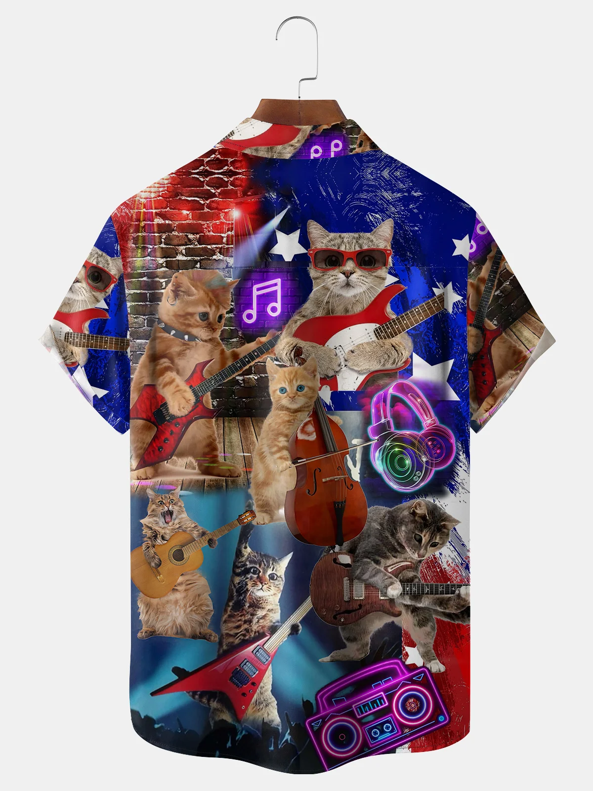 Musical Cat Chest Pocket Short Sleeve Shirt