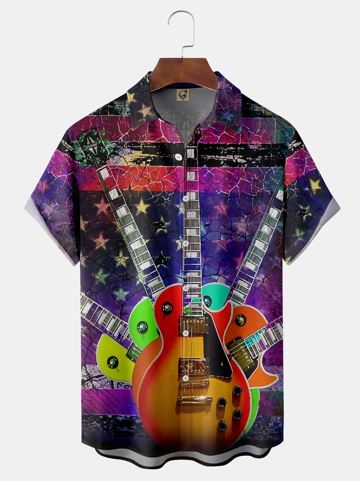 Music Guitar Chest Pocket Short Sleeve Shirt