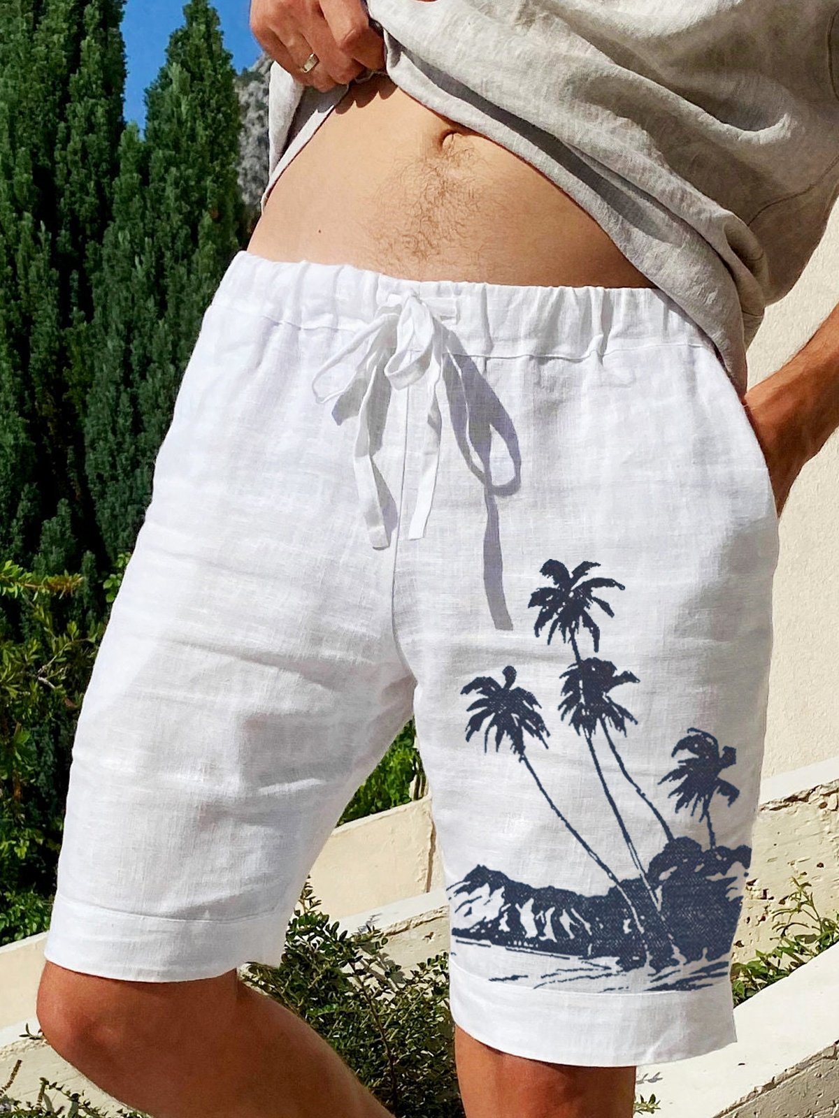 Coconut Tree Drawstring Bermuda Casual Short