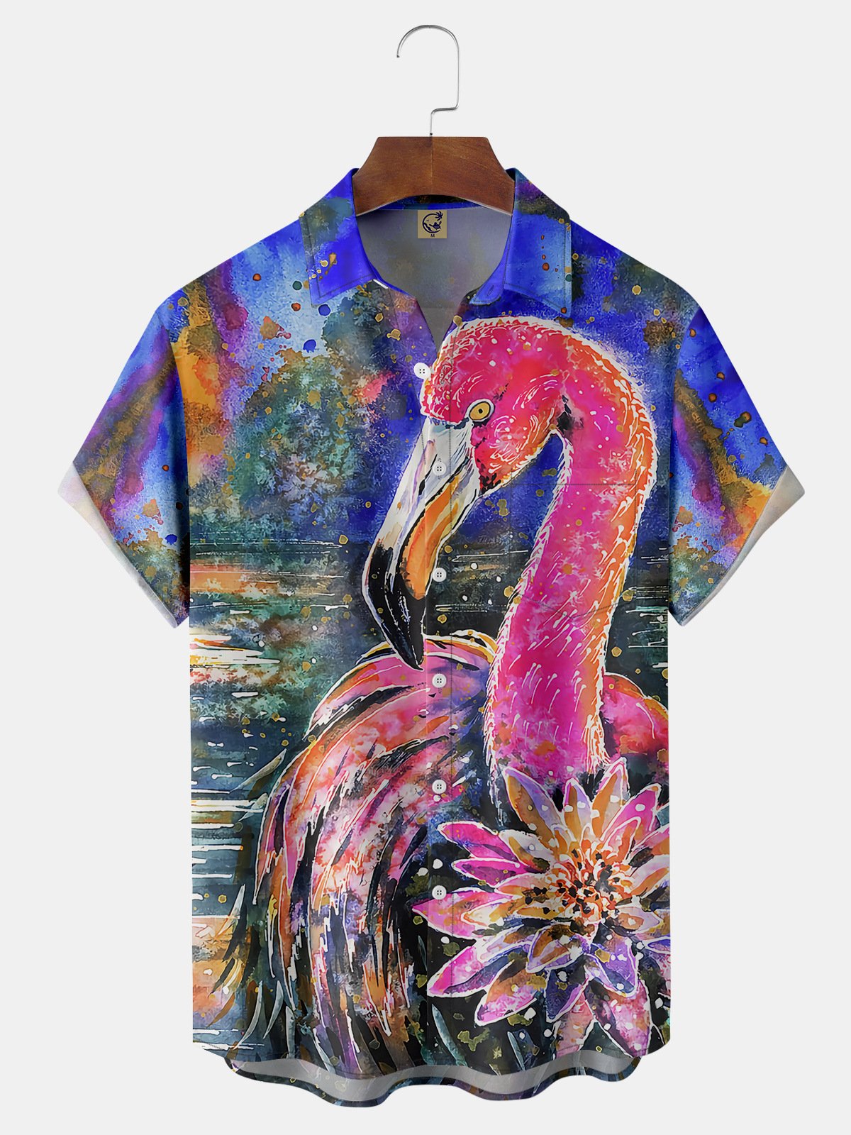 Flamingo Chest Pocket Short Sleeve Hawaiian Shirt