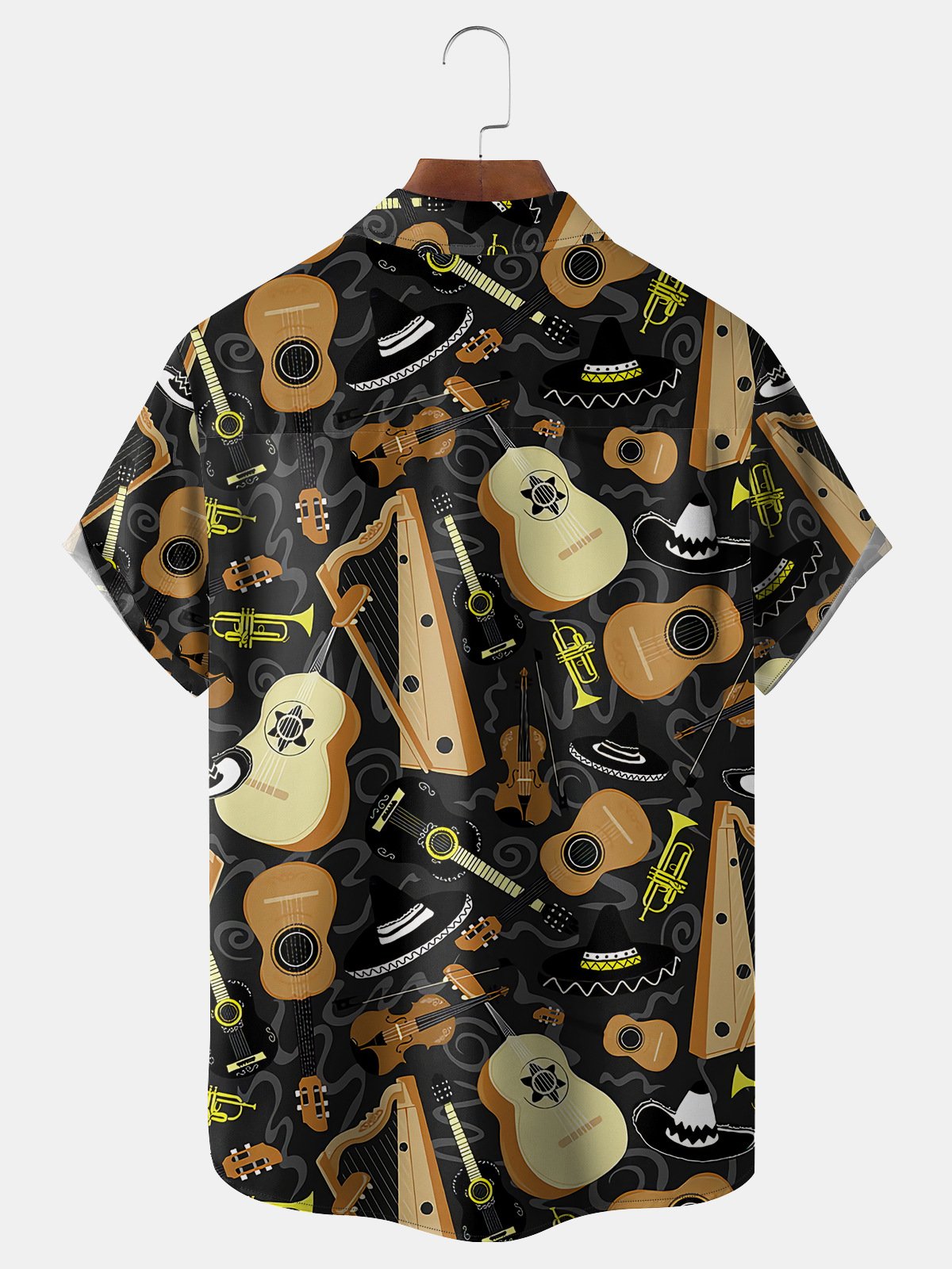 Guitar Chest Pocket Short Sleeve Casual Shirt