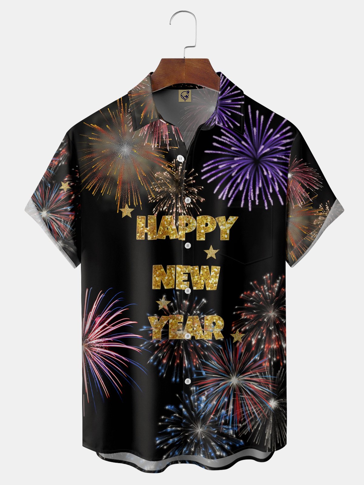 New Year's Fireworks Chest Pocket Short Sleeve Shirt