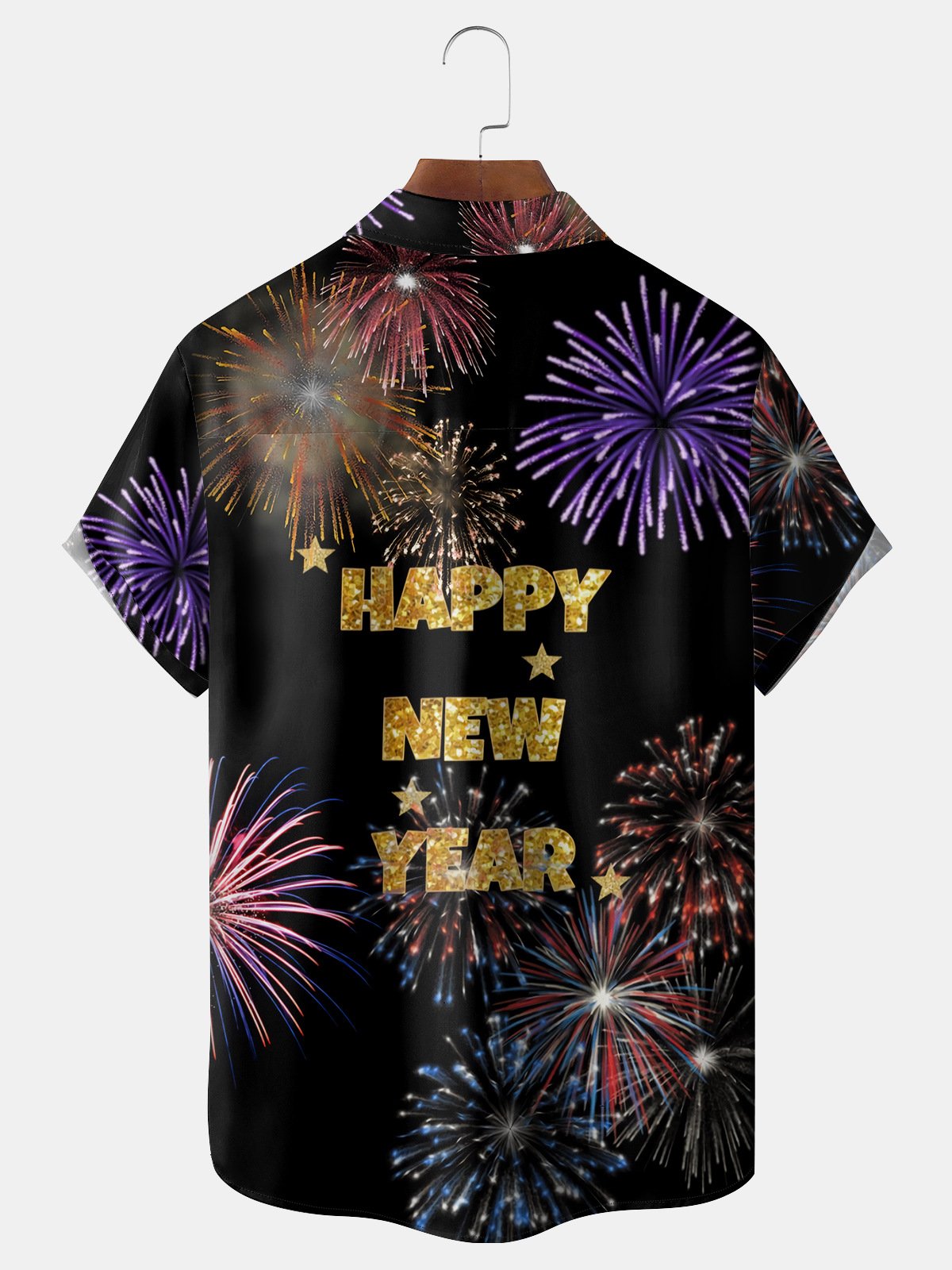 New Year's Fireworks Chest Pocket Short Sleeve Shirt