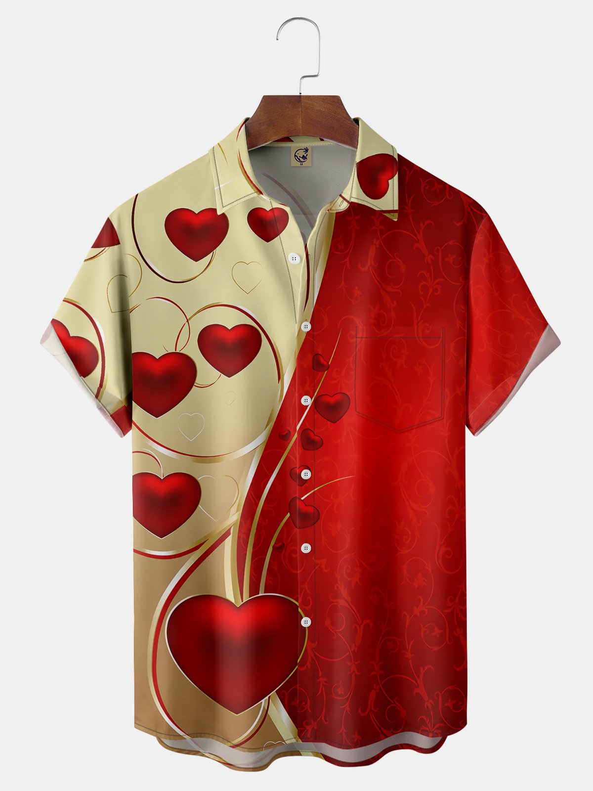 Hardaddy St Valentine‘s Day Heart Chest Pocket Short Sleeve Shirt
