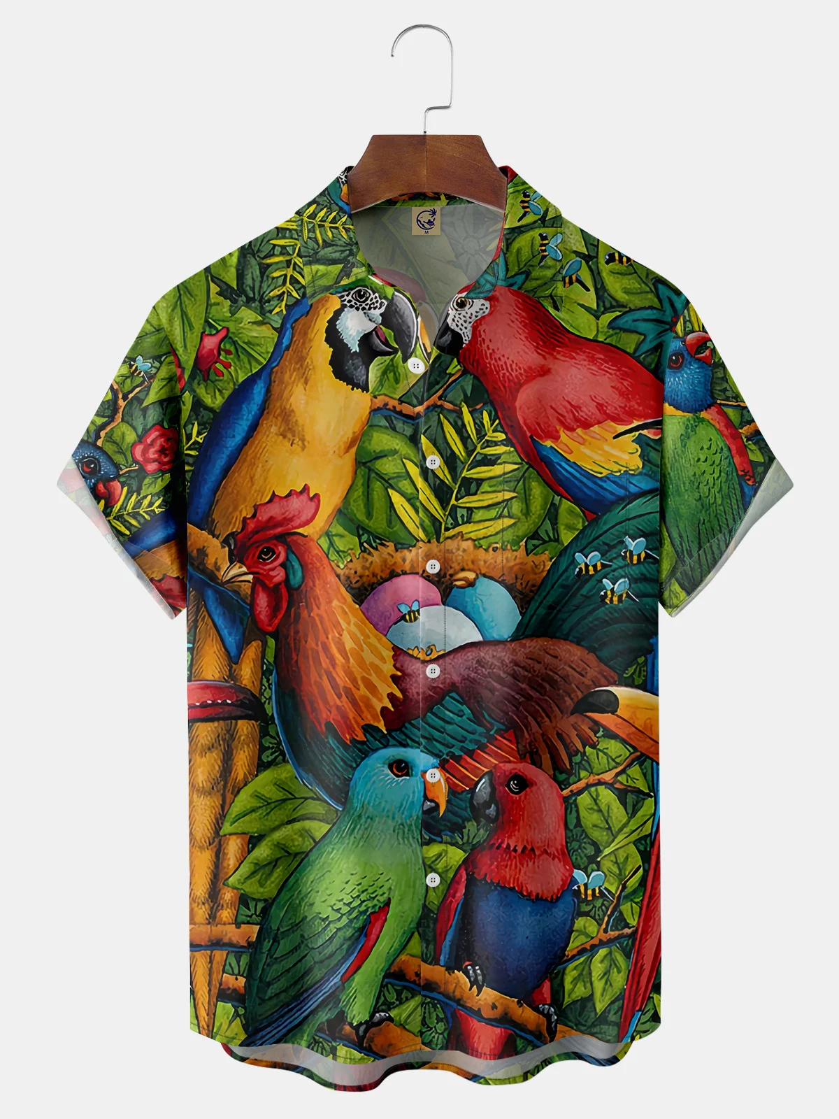 Parrot Chest Pocket Short Sleeve Hawaiian Shirt