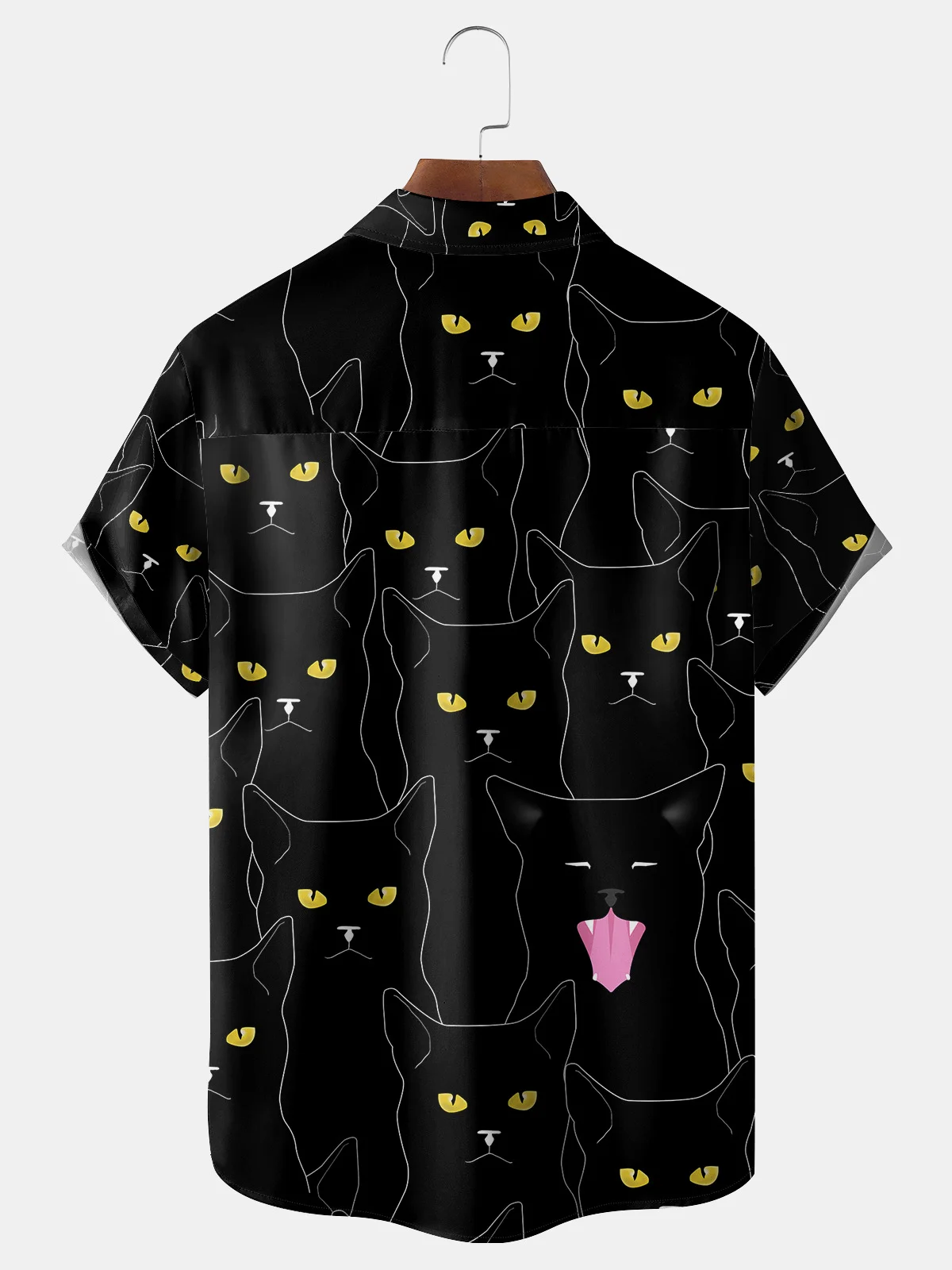 Interesting Cat Chest Pocket Short Sleeve Shirt