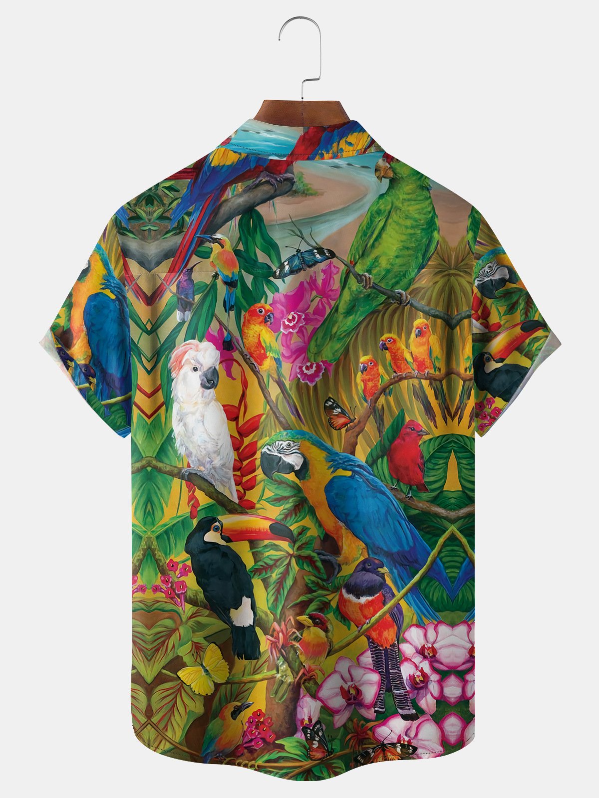 Parrot Chest Pocket Short Sleeve Hawaiian Shirt