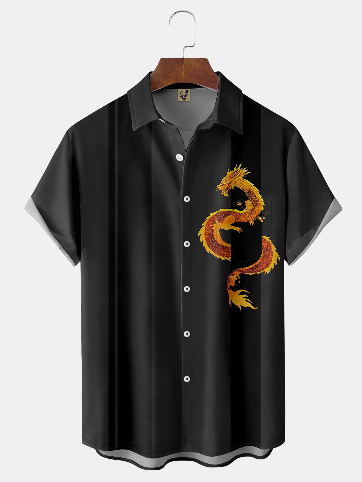 Ukiyo-e Dragon Chest Pocket Short Sleeve Shirt