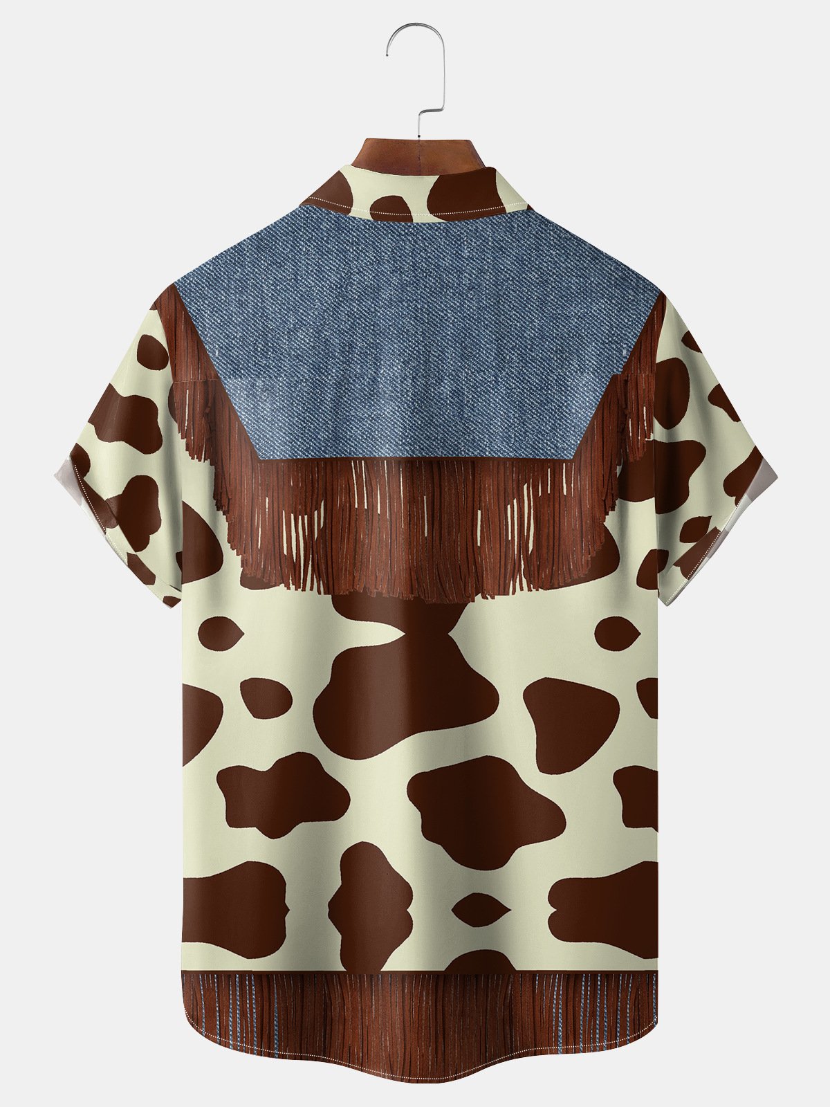 Cow Pattern Chest Pocket Short Sleeve Western Shirt