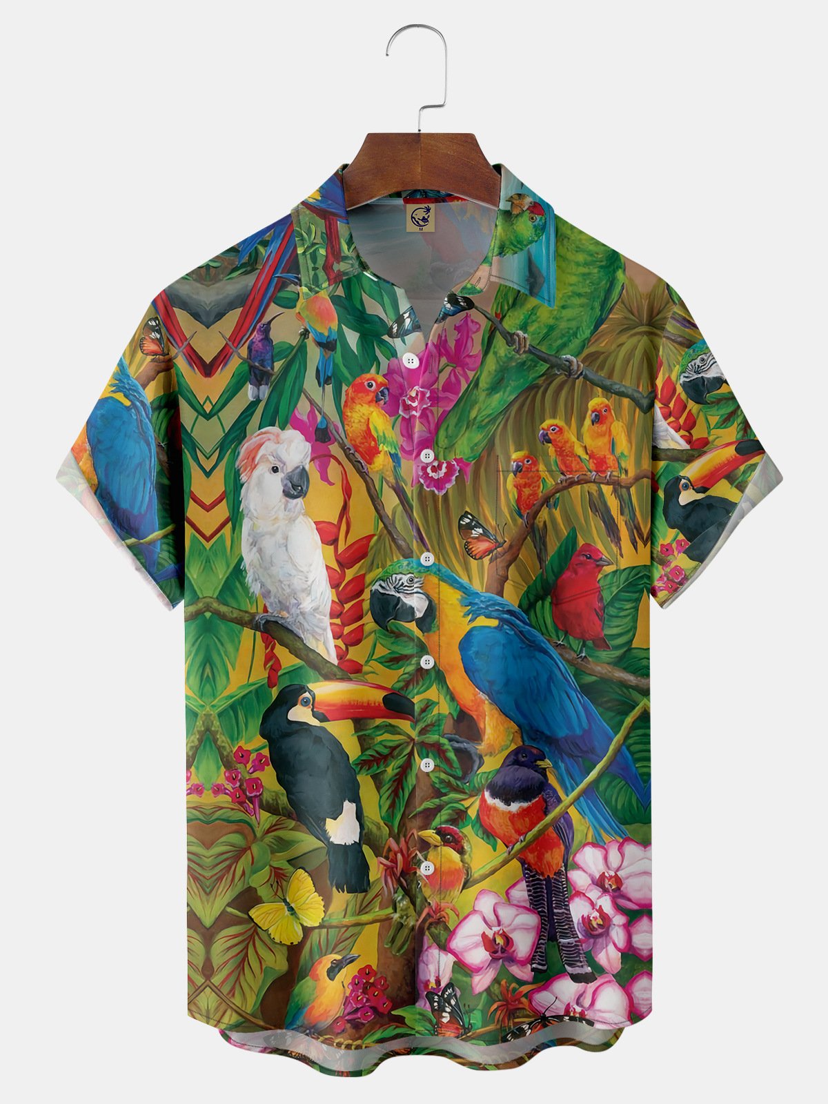 Parrot Chest Pocket Short Sleeve Hawaiian Shirt