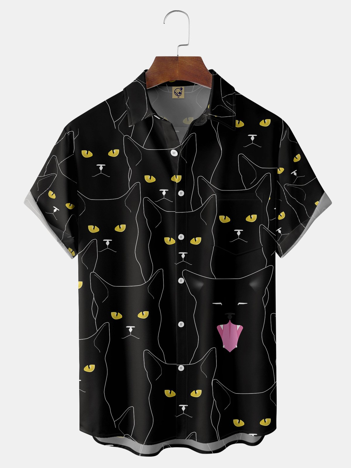 Interesting Cat Chest Pocket Short Sleeve Shirt