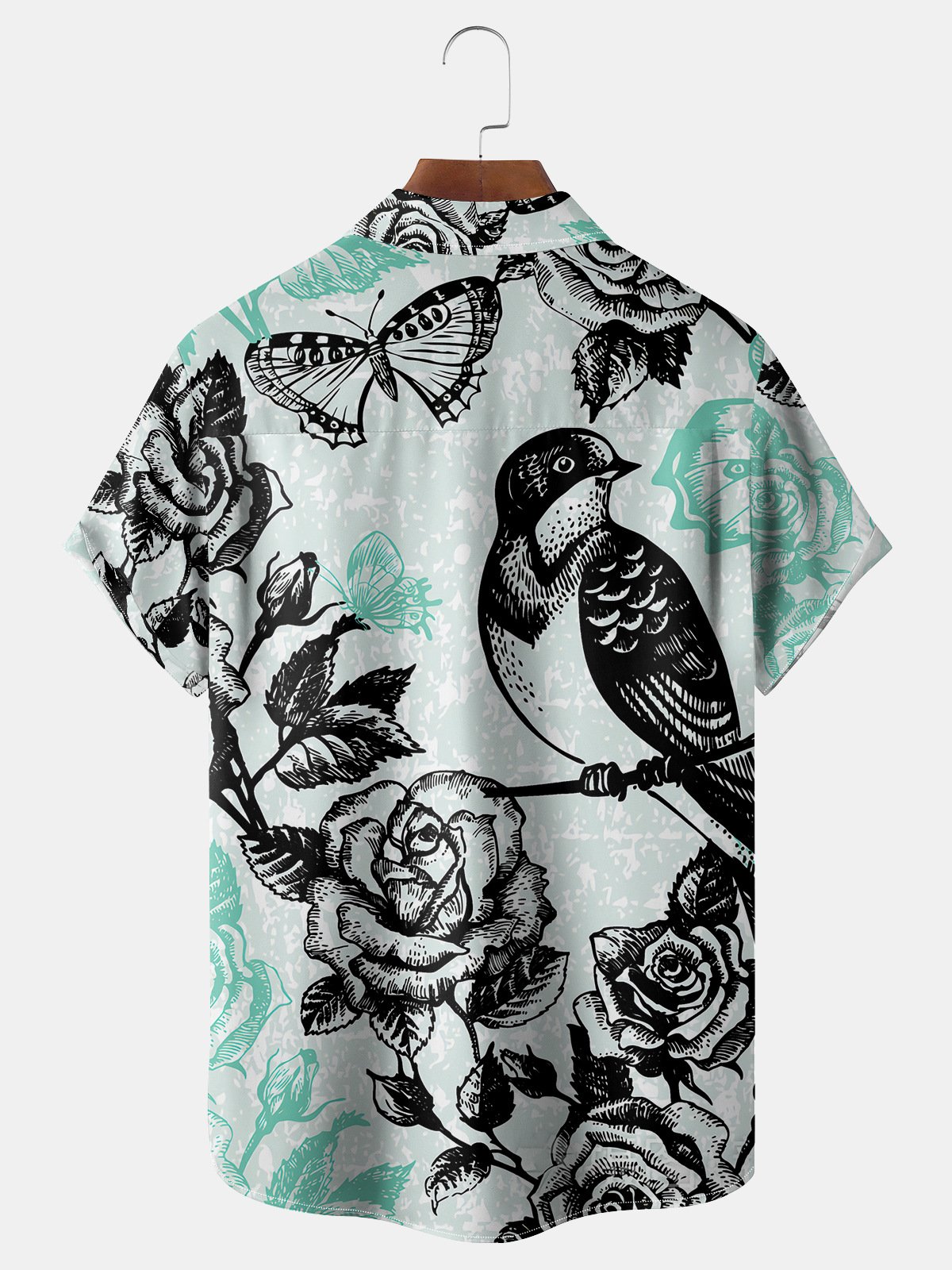 Bird Chest Pocket Short Sleeve Hawaiian Shirt