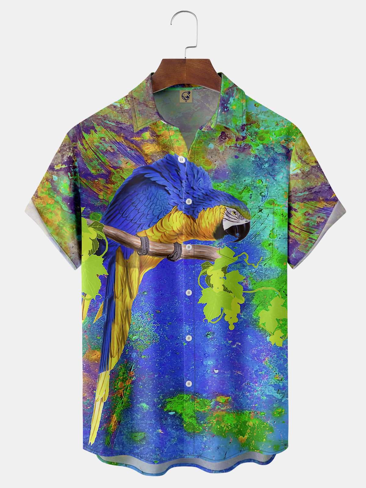 Parrots Chest Pocket Short Sleeve Hawaiian Shirt