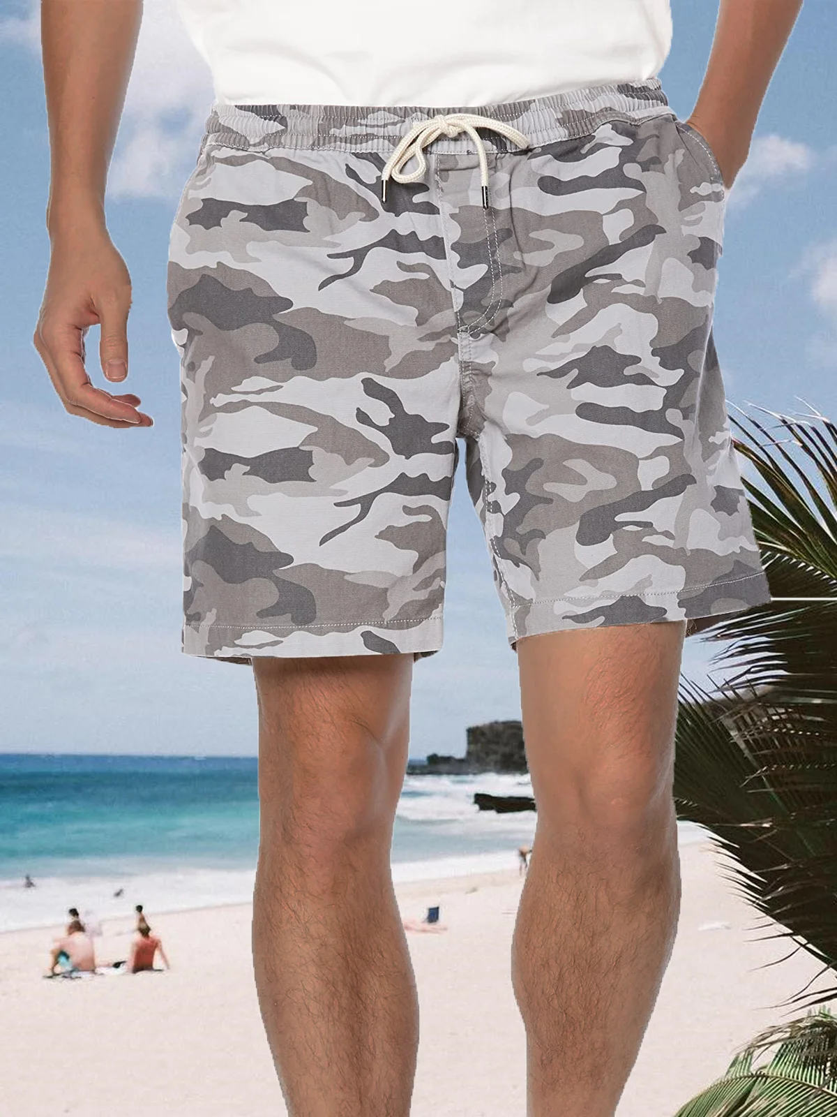 Camo Drawstring Bermuda Casual Shorts