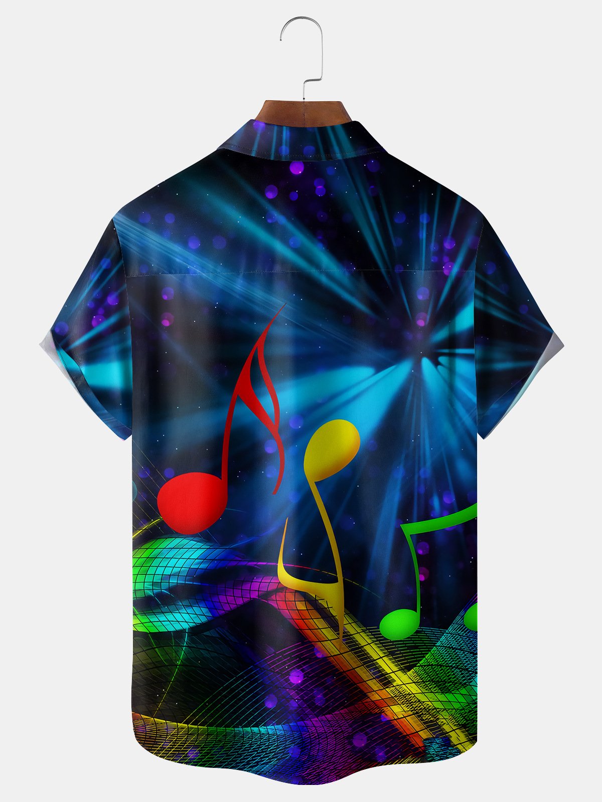 3D Music Note Chest Pocket Short Sleeve Shirt