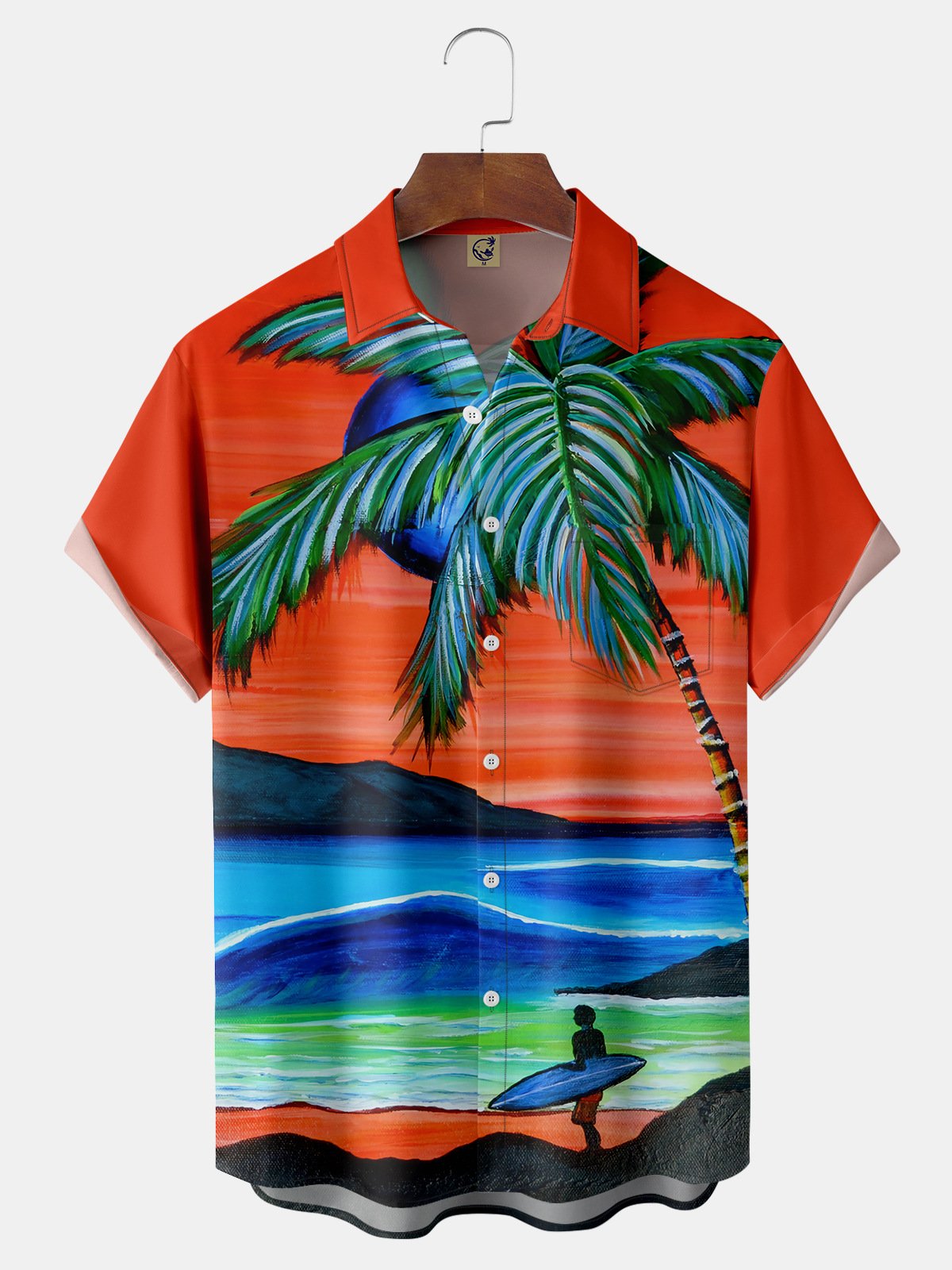 Coconut Tree Chest Pocket Short Sleeve Hawaiian Shirt