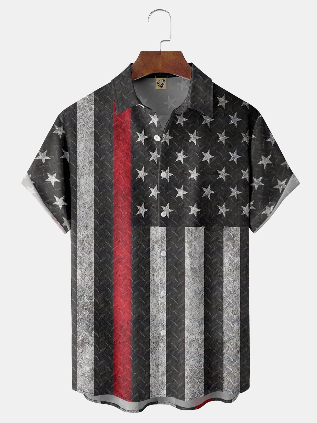 American Flag Chest Pocket Short Sleeves Casual Shirts