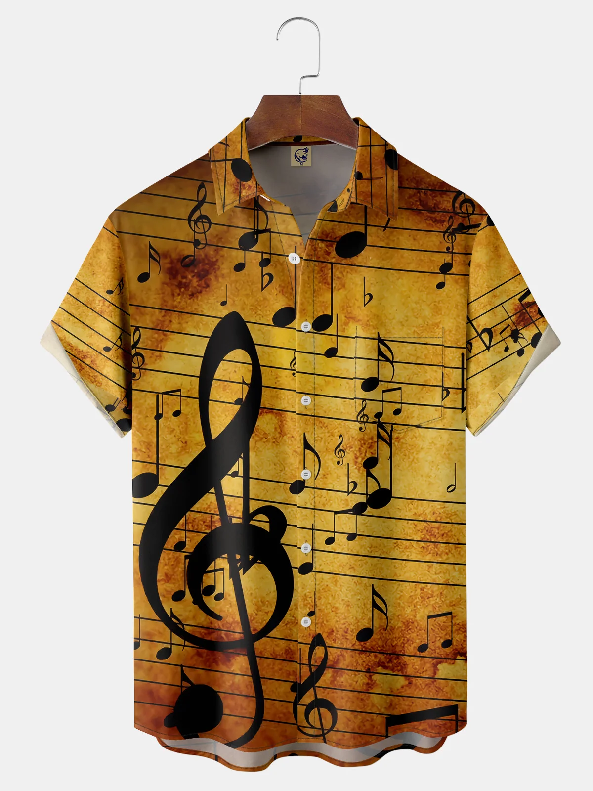 Musical Note Chest Pocket Short Sleeve Shirt