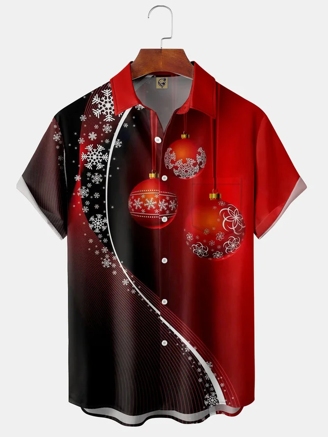 Big Size Christmas Decoration Chest Pocket Short Sleeve Shirt