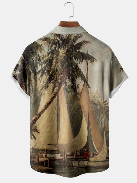 Hardaddy Big Size Coconut Tree Chest Pocket Short Sleeve Hawaiian Shirt