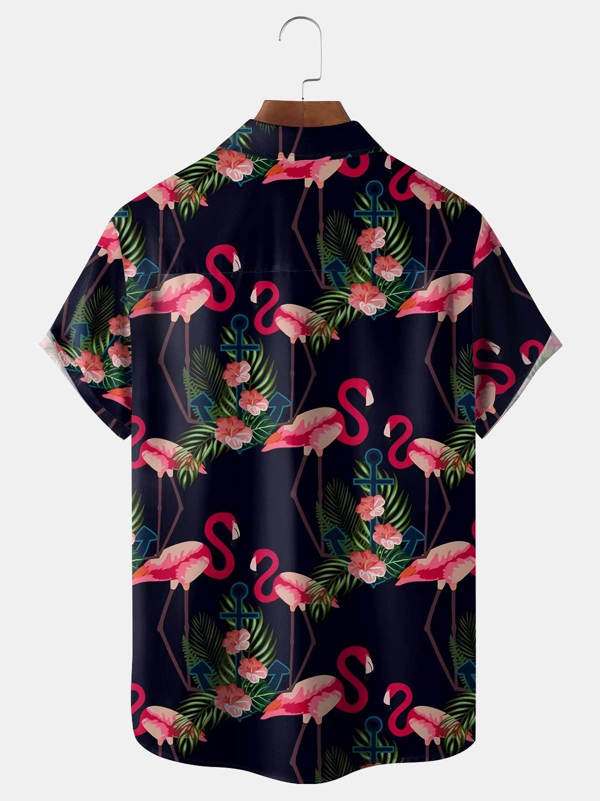 Flamingo Chest Pocket Short Sleeve Hawaiian Shirt