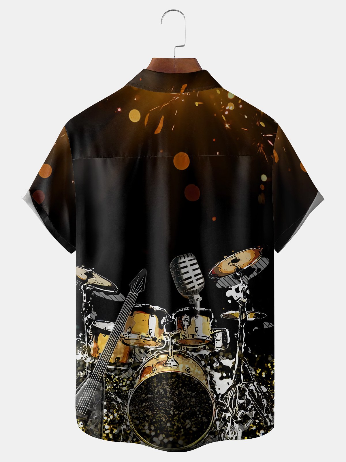 Drum Set Chest Pocket Short Sleeve Casual Shirt