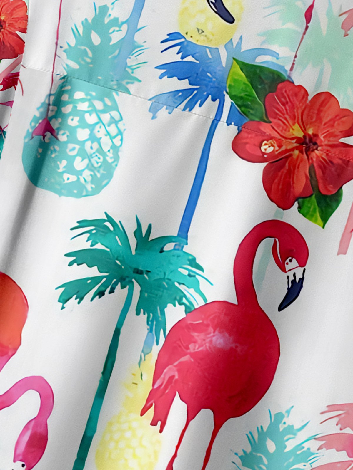 Flamingo Chest Pocket Short Sleeve Hawaiian Shirt