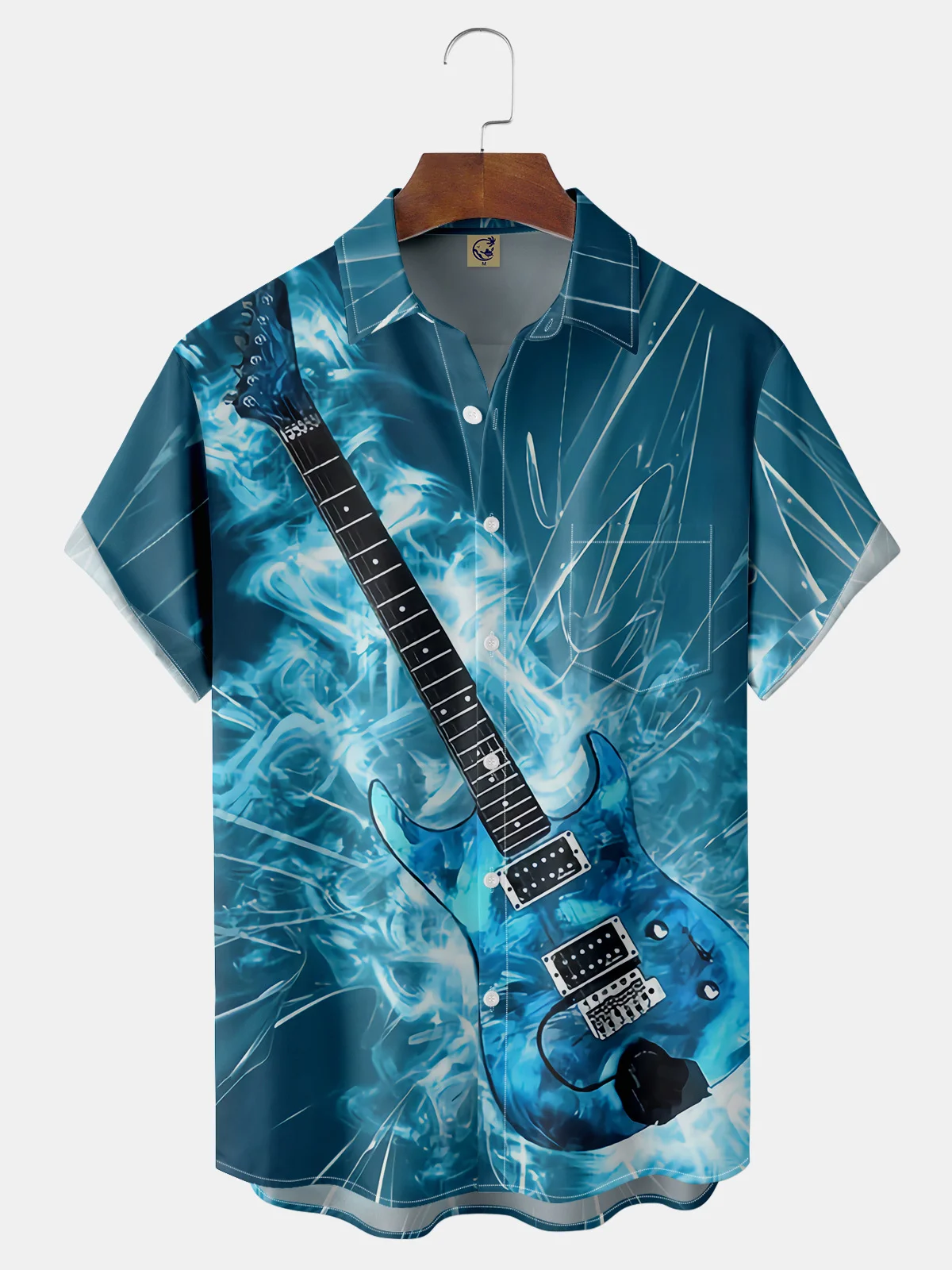 Guitar Chest Pocket Short Sleeve Casual Shirt