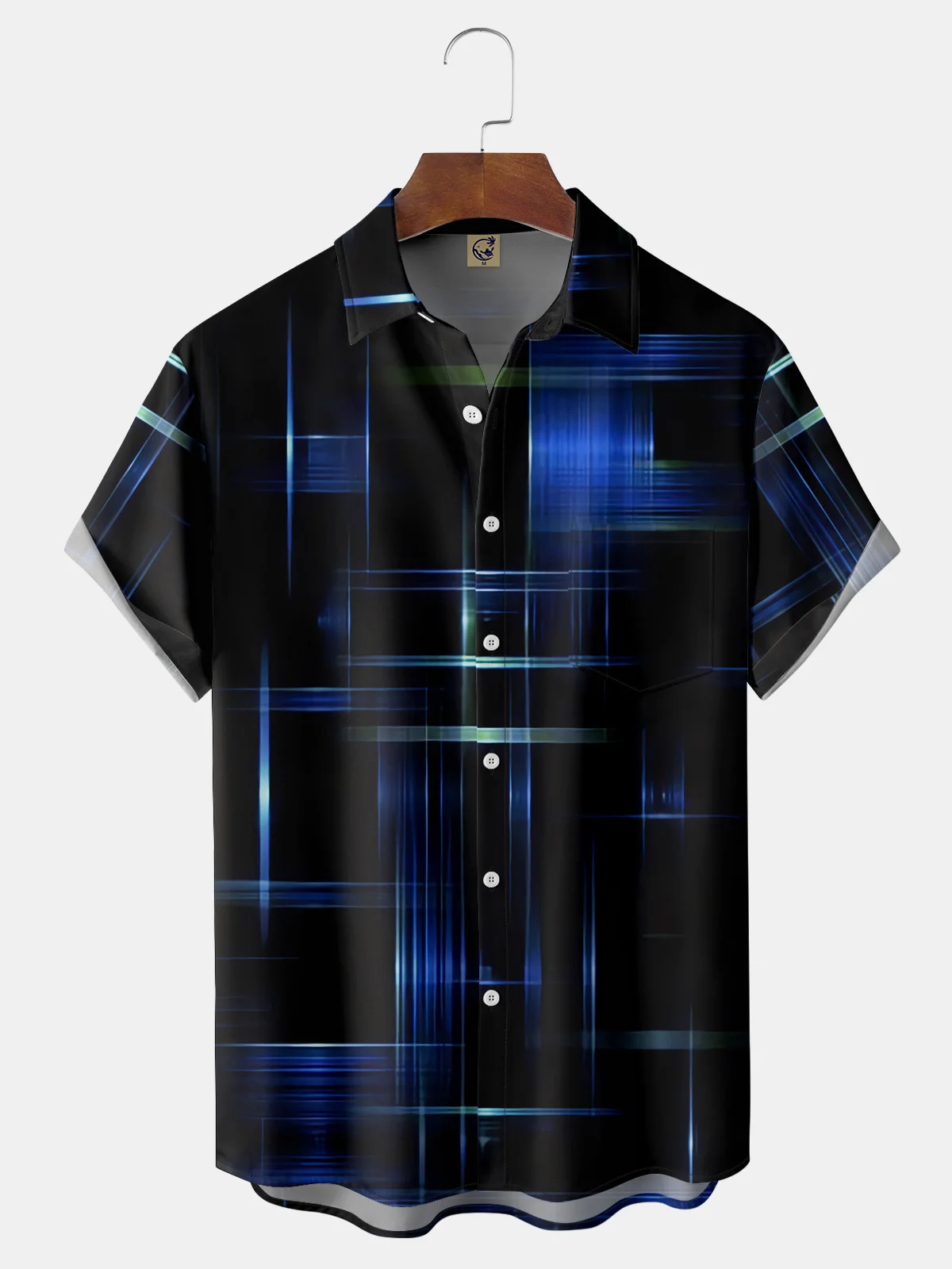 Geometric Lines Chest Pocket Short Sleeve Shirt